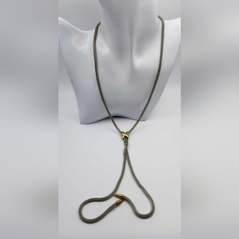 Sterling silver criss‎ cross x fancy Lariat necklace estate N0106